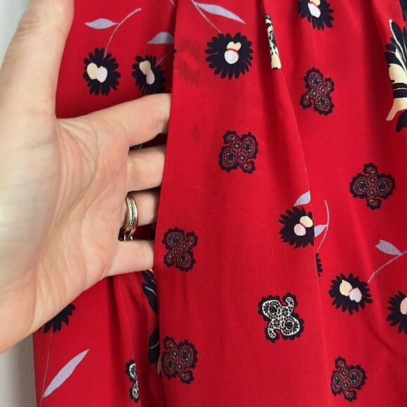 Zadig & Voltaire Joslin Daisy Red Silk Floral Skirt Size 40EU/8US Lace Trim Boho - Picture 6 of 13